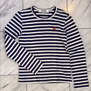 COMME DES GARÇONS PLAY Long sleeve t-shirt navy white stripes Heart patch XS